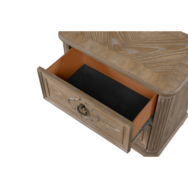 Table de chevet rustique en placage de chêne massif avec ports de charge USB-A et USB-C