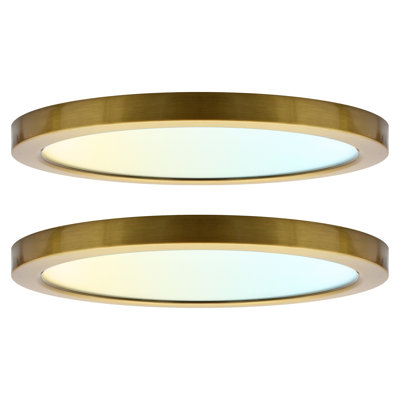  9 po Luminaire DEL encastré, montage en surface, 5CCT, 1500LM, CRI90, 110 °, 18W, à intensité variable, homologué Wet et homologué UL, rond mince + garniture laiton