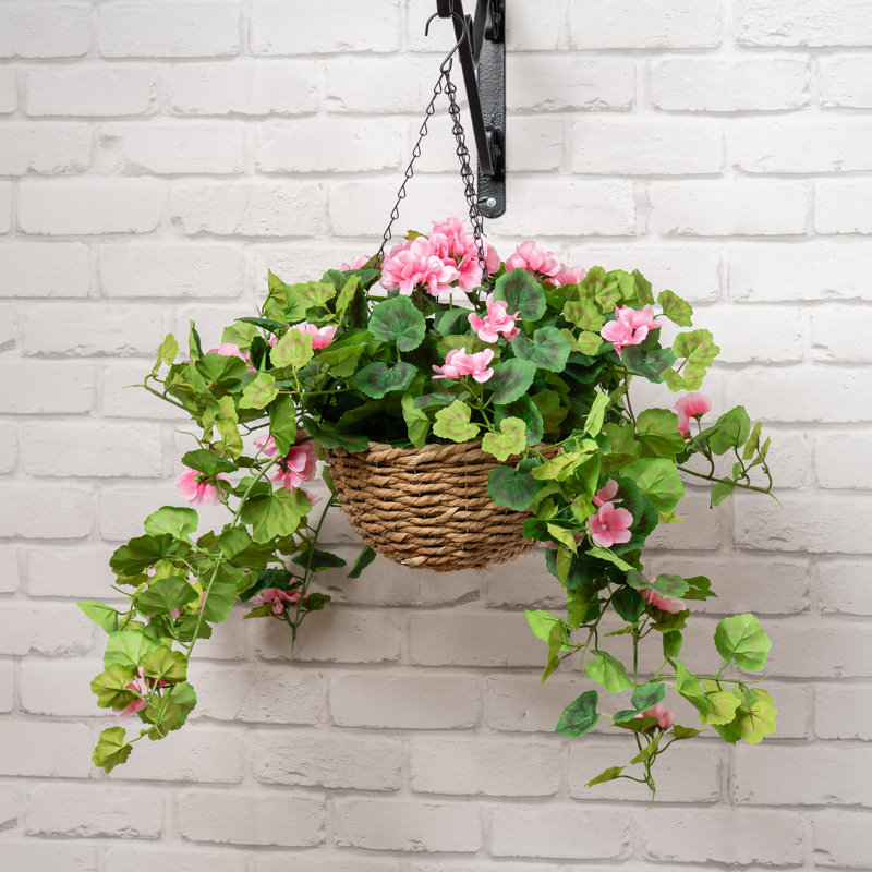 80cm Faux Geranium Hanging Basket, Pink