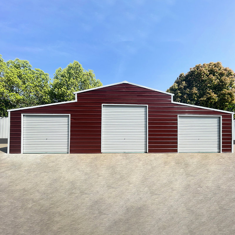 Remise de rangement robuste en métal de 42 pi x 30 pi avec capacité de résistance aux intempéries, 14 en acier galvanisé, 26 panneaux, trois portes roulantes, entrée latérale, fenêtre de ventilation, finition rouille rouge, véhicule de 1260 pieds carrés