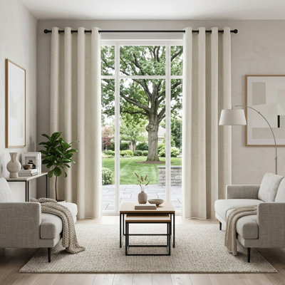 100% Blackout Linen Textured Curtains, Thermal Insulated Grommet Drapes 52x96 2 Panels