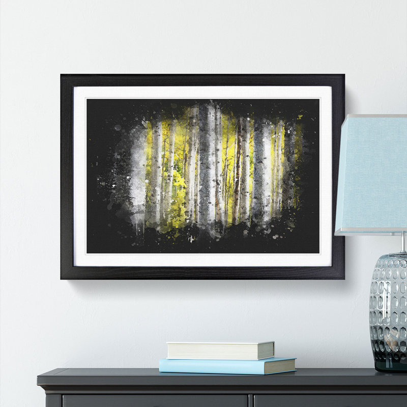 Yellow Birch Tree Forest - Picture Frame Graphic Art Print, 62cm H x 87cm W x 2cm D, Black Framed
