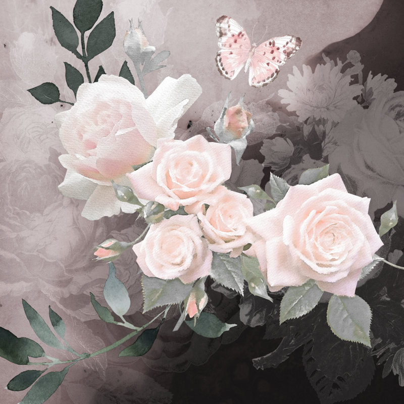 Noir Roses I - peinture, H 12 po x l 12 po, Non, Toile tendue