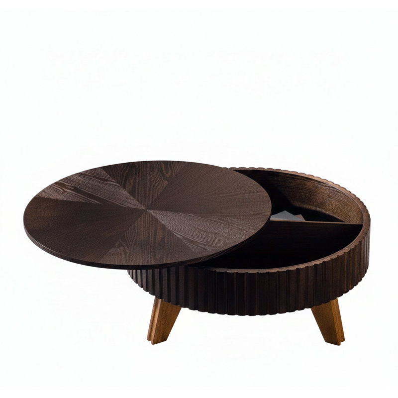 Table basse ronde rétro avec espace de rangement, idéale pour le salon et le bureau, H 15,7 po x L 31,5 po x l 31,5 po