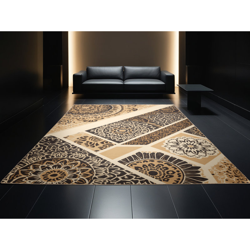 Tapis à motif de blocs doux et moelleux d'inspiration mondiale Eakes, 6 po de diamètre