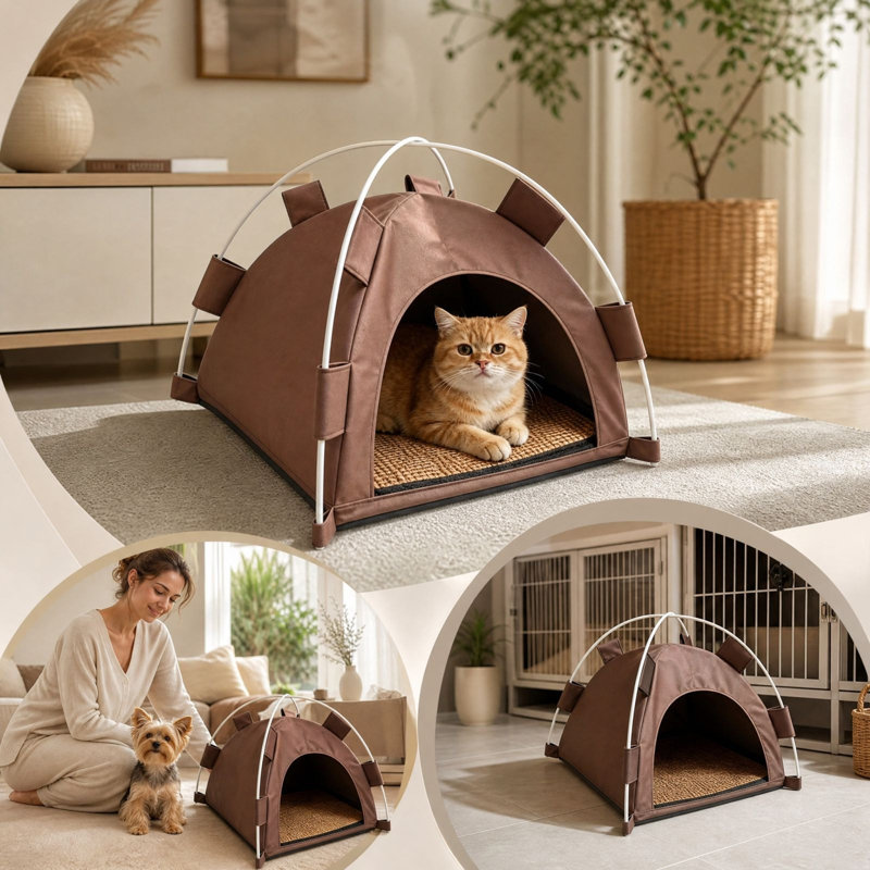 Tapis d'été pliable en polyester pour animaux de compagnie, tente ou maisonnette d'extérieur.