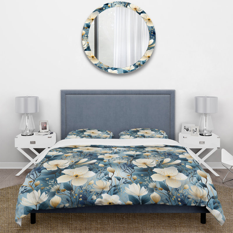Ensemble de housse de couette en microfibre bleu / beige Elegant, Housse de couette simple + 1 taie décorative stan