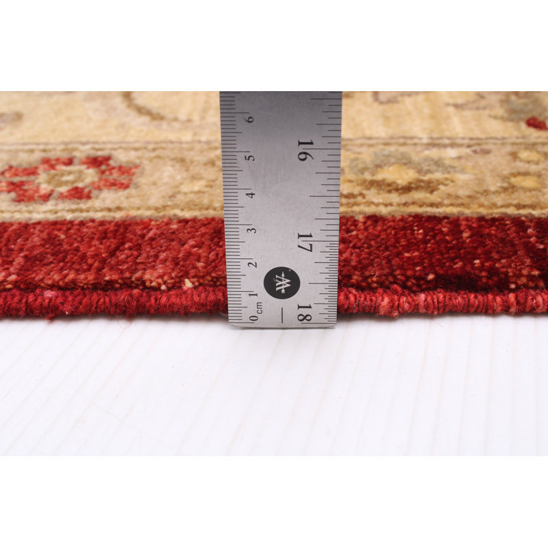 Tapis rouge foncé / beige / brun en laine noué à la main de conception unique 8 pi 1 po x 9 pi 11 po Chobi Finest