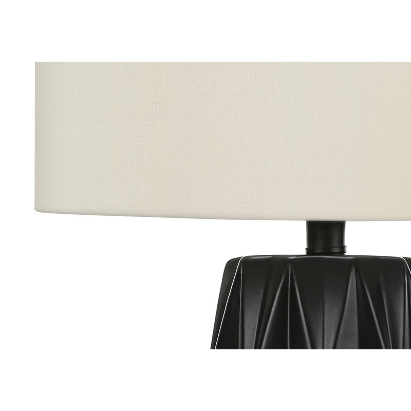 25" Black Ceramic Table Lamp with Ivory Linen Shade