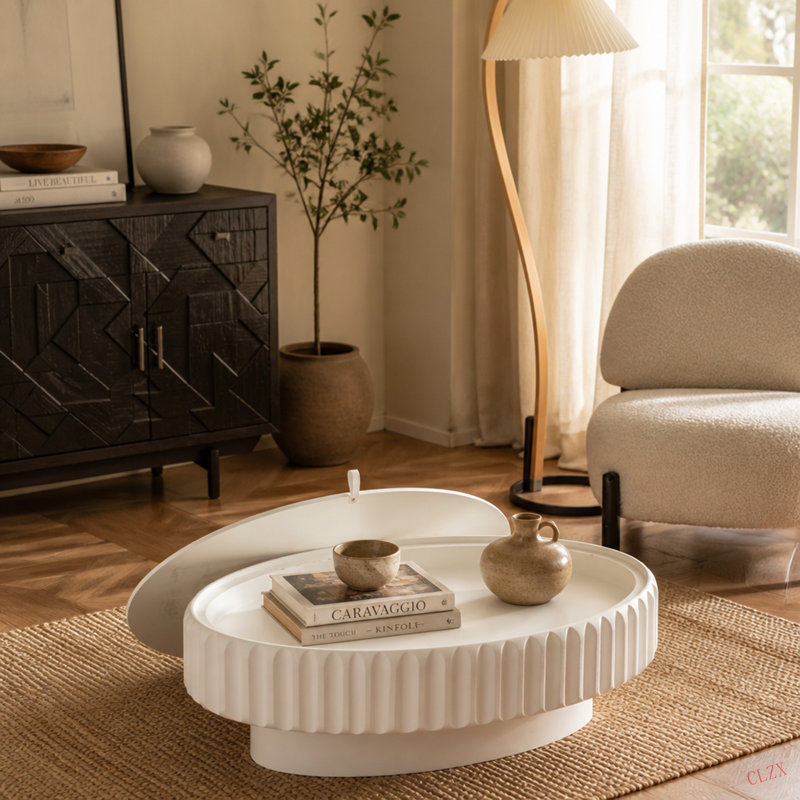 Table de rangement cannelée avec couvercle amovible, texture élégante, parfaite pour la vie moderne