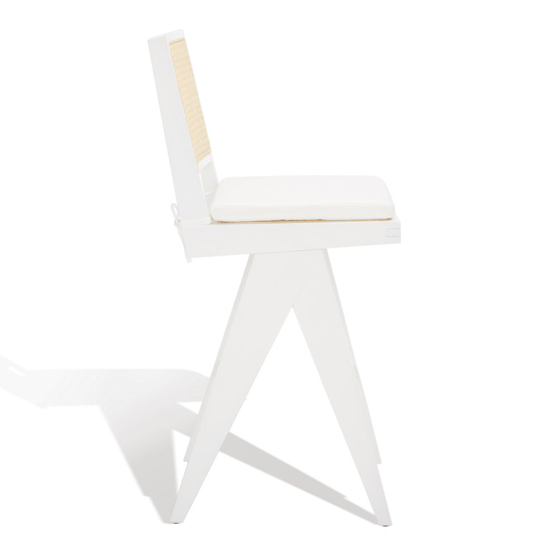 Colette Rattan Barstool, White/Natural, Bar Stool (28.7" Seat Height)