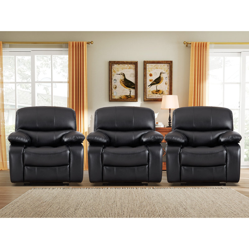 39.8'' Wide Modern Upholstered Faux Leather Manual Reclining Sofa With Pillow Top Arm(Set Of 3), Black