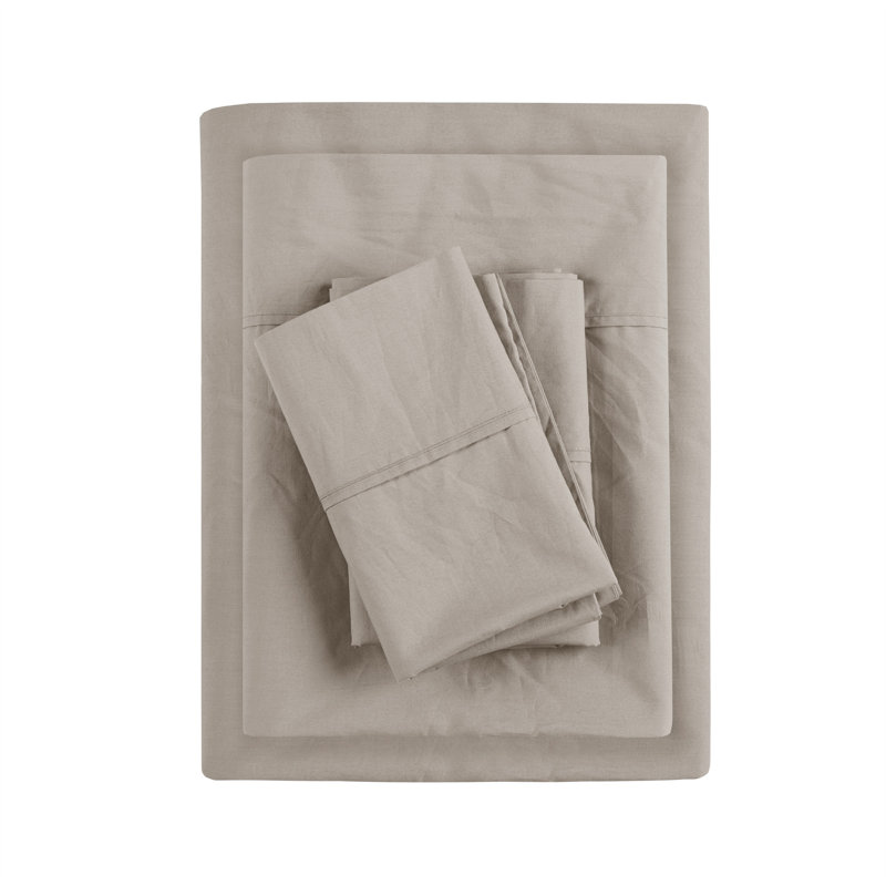 Peached Percale 200 Thread Count Relaxed Cotton Percale Sheet Set, King, Khaki