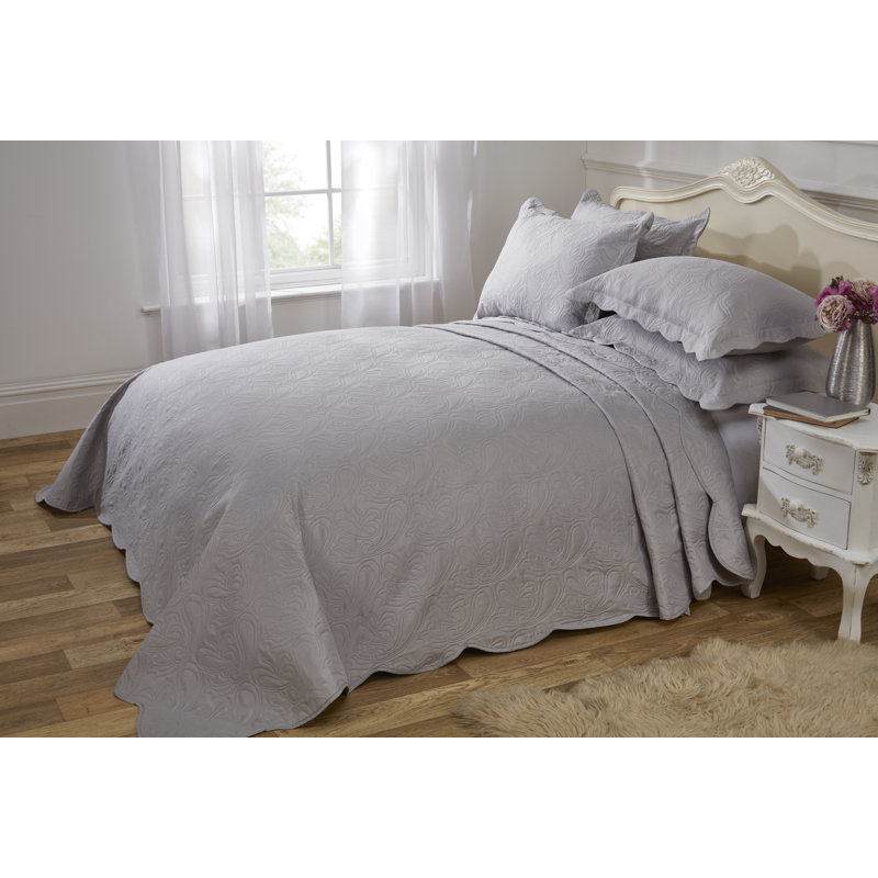 Pesmes Polyester Paisley Bedspread with Pillow Shams, 250 x 250 cm Bedspread - 2 Shams, Silver