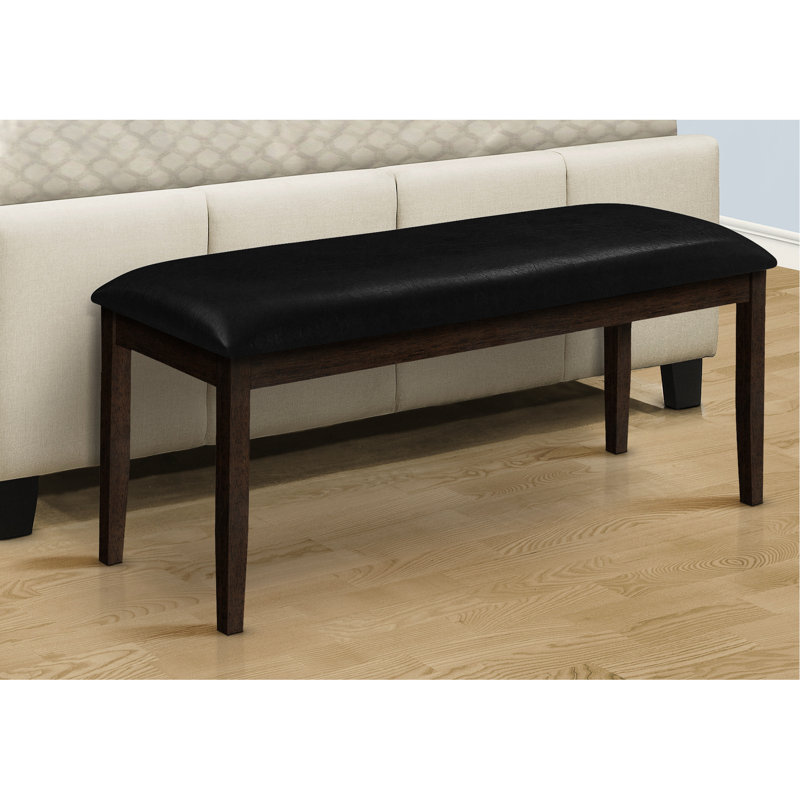 Black Upholstered 48" Bench With Robust Brown Solid Wood Frame - For Various Room Settings Rectangular Base And Leather-like Padding Interior Design