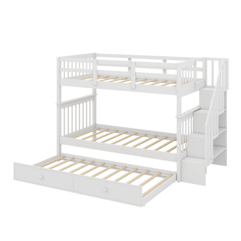 Lit superposé simple au-dessus de simple avec lit gigogne simple Stairway, White