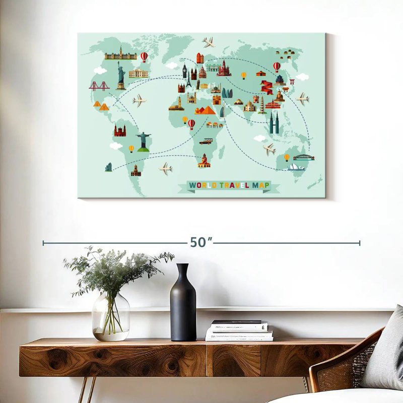 Carte du monde des sites célèbres Aliaz, H 26 po x l 39 po