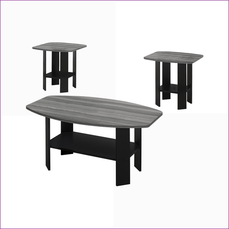 Ensemble de tables basses 3 pièces pour salon, stratifié noir et gris, coffre-fort pour enfant, Noir/gris