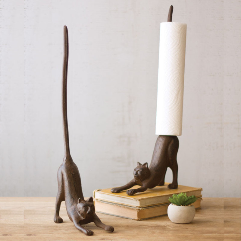 Porte-essuie-tout en fonte pour chat - 18 po de hauteur décorative brun rustique