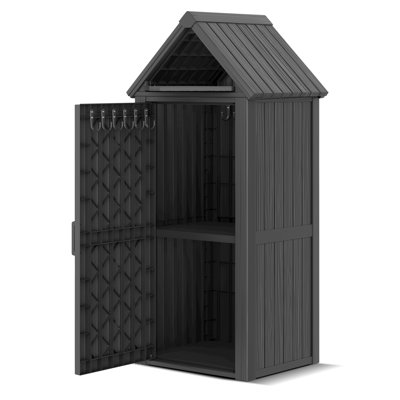 64.17H Durable Resin Outdoor Storage Shed,Log Cabin Design Storage Shed,Easy to Move
