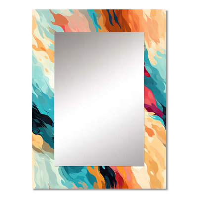 Multicolor Feather Fury - Abstract Decorative Wall Mirror, Modern Large Mirror, Printed Metal Art