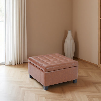 PU Storage Ottoman With Rubber Wood Legs, 30.25'' Square Tufted Indoor Ottoman With Lift-Top Storage For Living Room, Bedroom & Entryway,300Lbs Weight Capacity