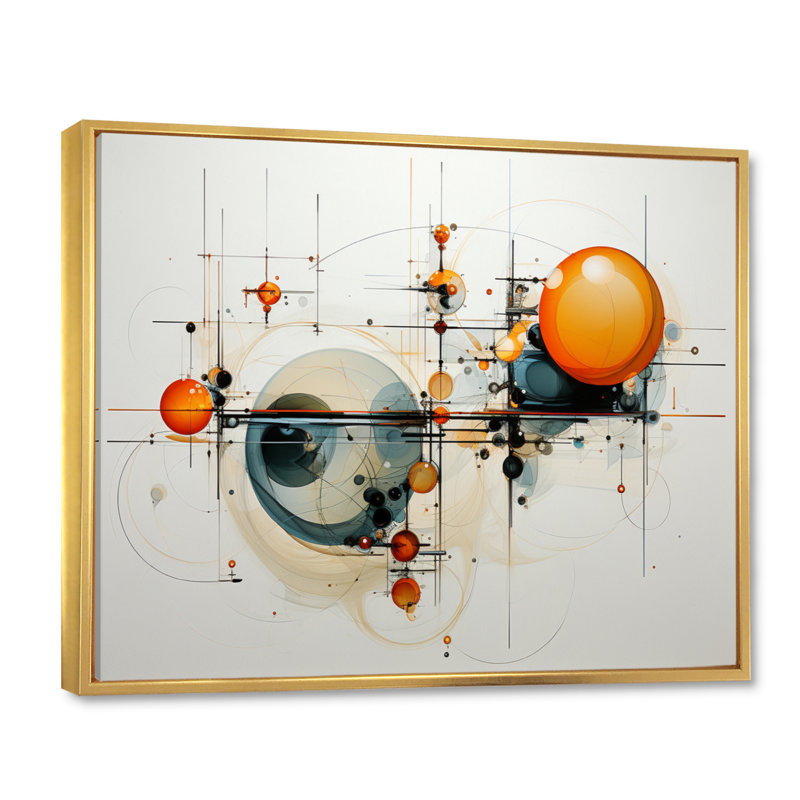 Janielle Teal Orange Line Art Conceptual Abstractions II sur toile, H 16 po x l 32 po x P 1 po, Cadre flottant doré