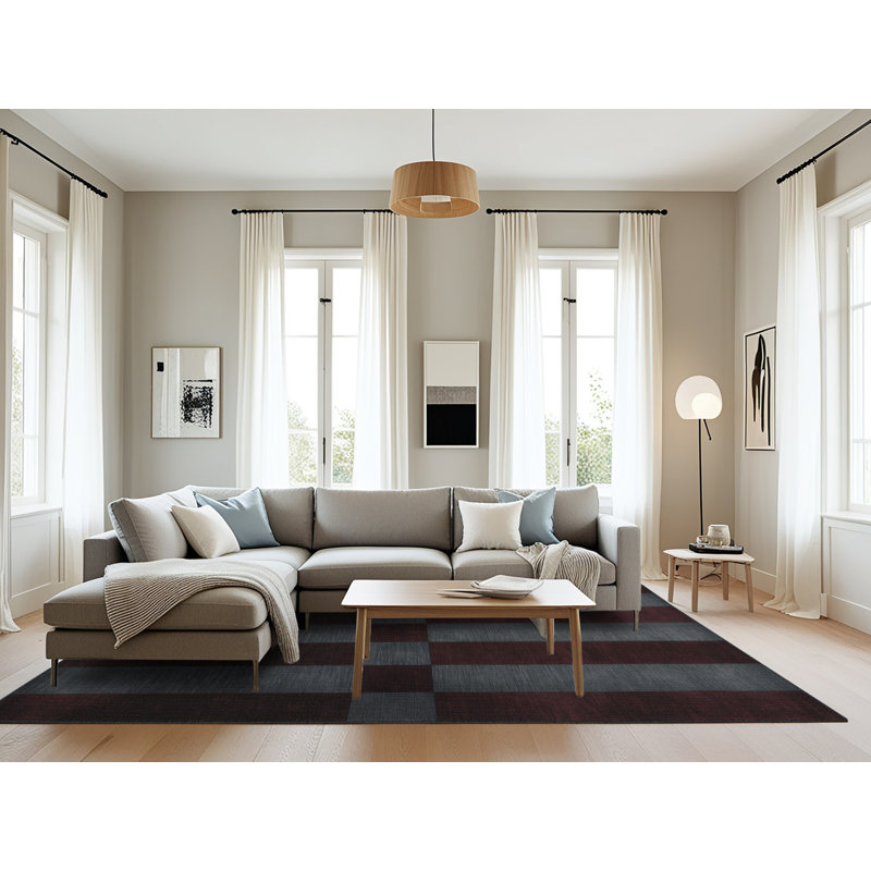 Machine Washable Checkered Black Area Rug, Rectangle 6' x 9'