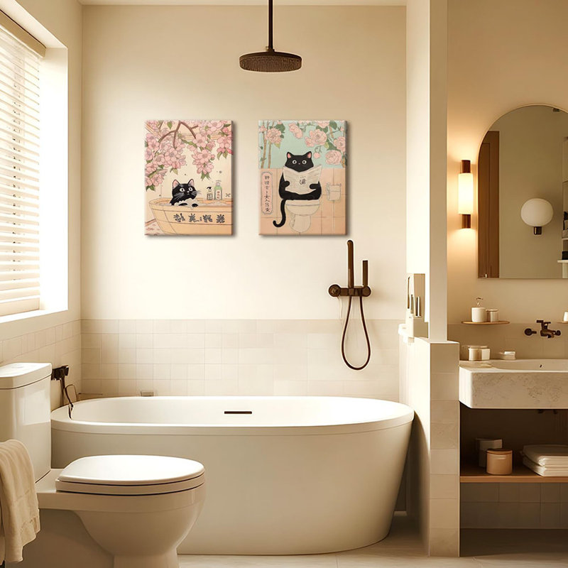 Bloomsbury Market Framed Japanese Bathroom Wall Art Set Of 2, Funny ...