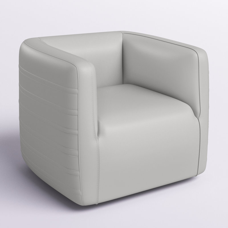 Batsheva Upholstered Swivel Barrel Chair, White Genuine Leather