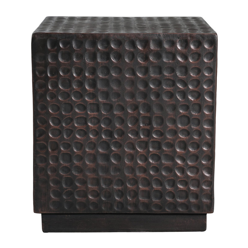 Outdoor Side Table, Patio End Table Cube, MGO Fluted Coffee Table for Outside, Garden, Backyard, Poolside Accent Table, Antique Copper