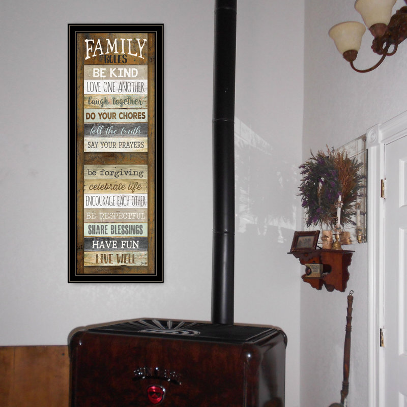 "Family Rules Shutter" par Marla Rae, prêt à accrocher, reproduction encadrée, Noir