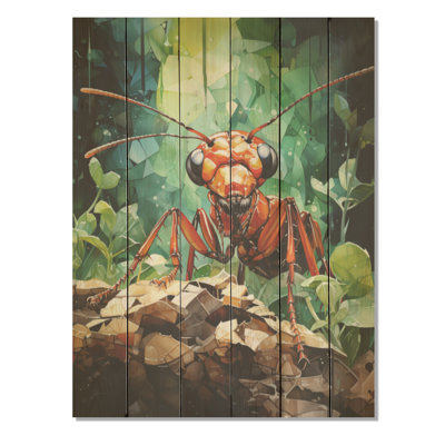 «Verdant Explorer Red I», art mural sur bois de pin naturel