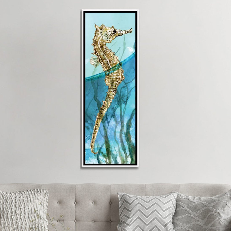 «Delray Seahorse I» par Carol Robinson - reproduction d'art, H 60 po x l 20 po x P 1,5 po, Toile blanche encadrée