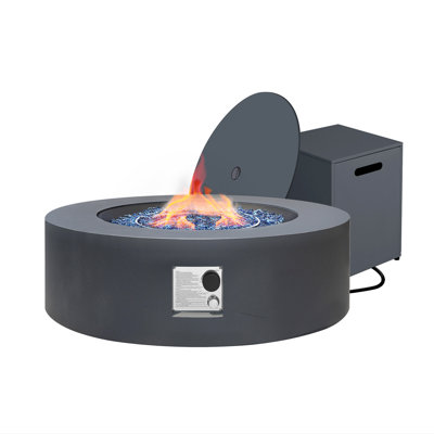  42-Inch Round Iron Gas Fire Pit Table，Includes Tank Cover
