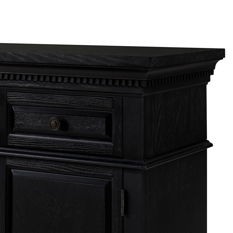 Theo Antiqued Black Wooden Sideboard with Raised Panel Doors