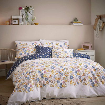 Park Meadow Blue/Orange/White Microfibre 20TC Reversible Duvet Cover Set