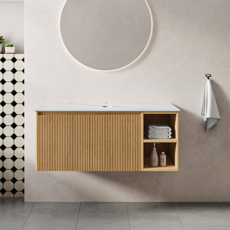 Meuble-lavabo mural 36 po avec tablettes en bois fritté