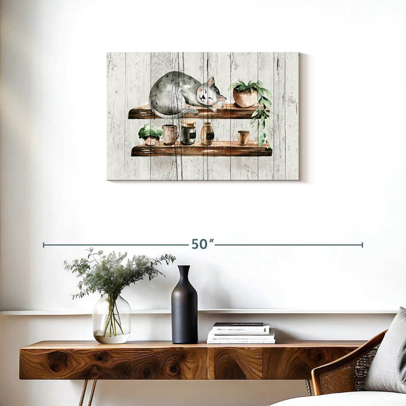 Chat endormi Brampt sur bois, 20" H x 30" W
