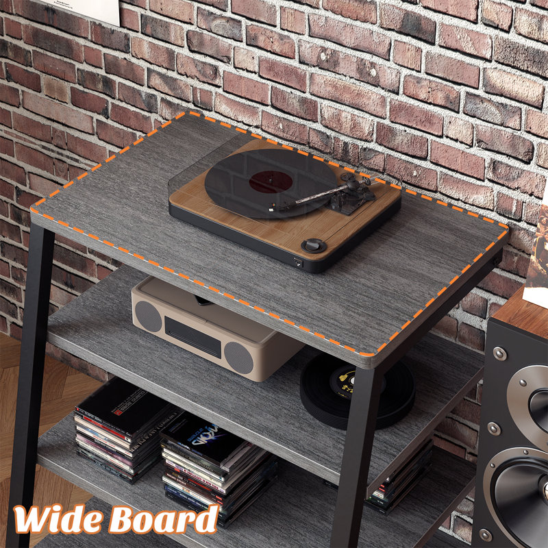 4-Tier AV Media Stand With Outlets, Media Console With LED Lights, Silver