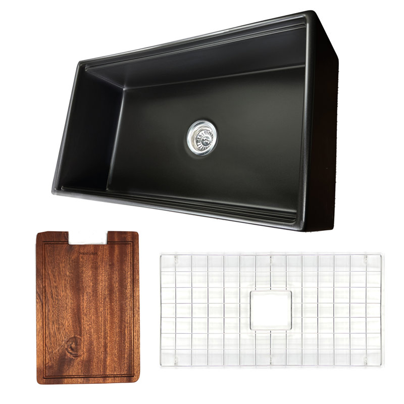 Cape 33'' L Farmhouse / Apron Single Bowl Fireclay Kitchen Sink, Matte Black