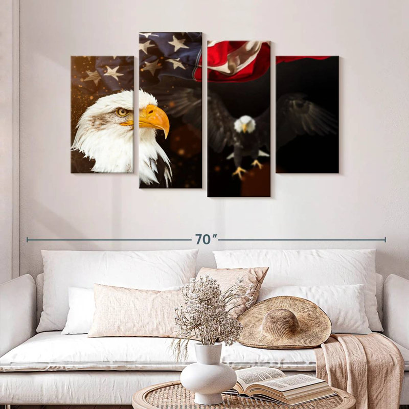Fierce Eagle American Flag, 32" H x 52" W