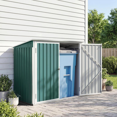 Outdoor Steel Wheelie Trash Can, Storage Shed, Green