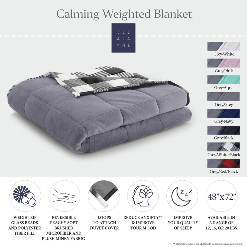 Grey Black White Reversible Fleece Weighted Blanket, 12lb