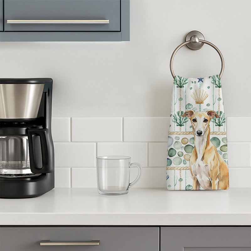 Fawn Whippet Coastal Sea Glass Kitchen Towel, Fawn Whippet