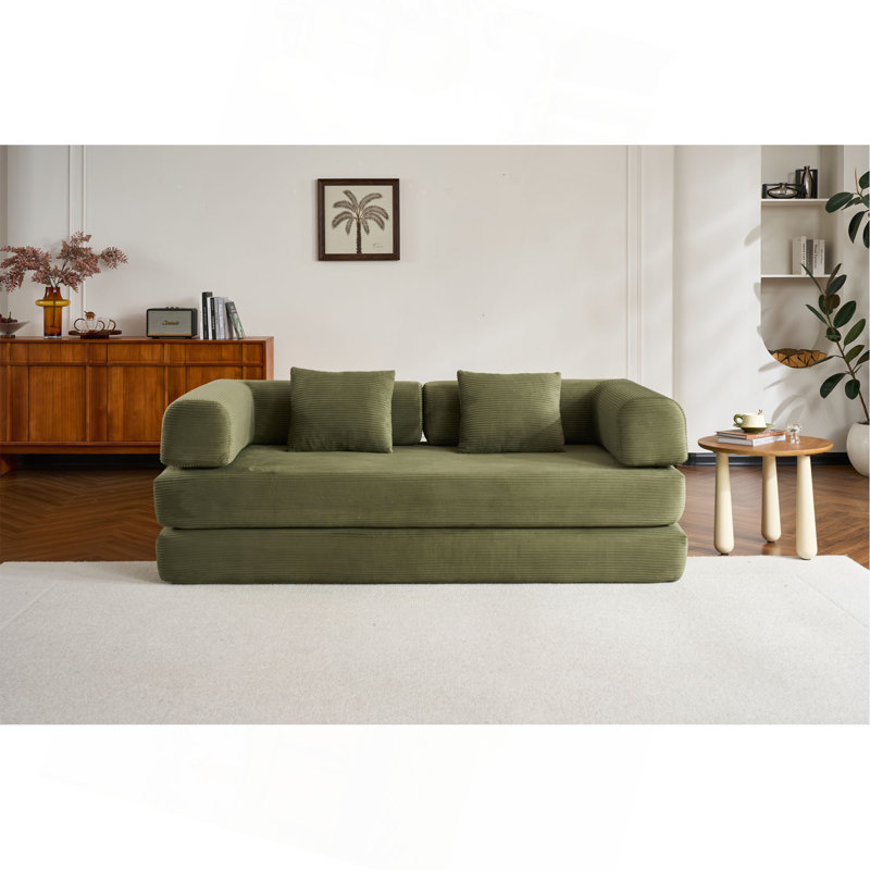 Canapé-lit convertible avec coussin cylindrique, canapé-lit pliant en velours côtelé avec cadre de forme fixe, canapé-lit de salon pour chambre à coucher