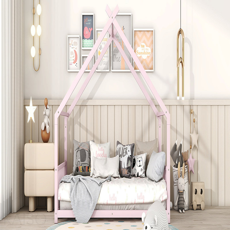 Lit double pleine grandeur en métal, rose, Lit double, Rose