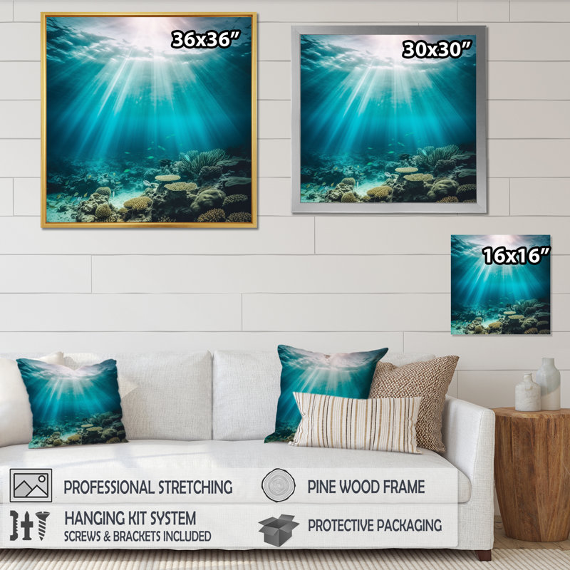 Underwater Coral III - Impression sur toile côtière, Cadre simple blanc, H 24 po x l 24 po x P 1 po