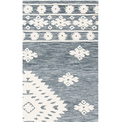 Hand Tufted Wool/Cotton Southwestern Rug in Dark Gray