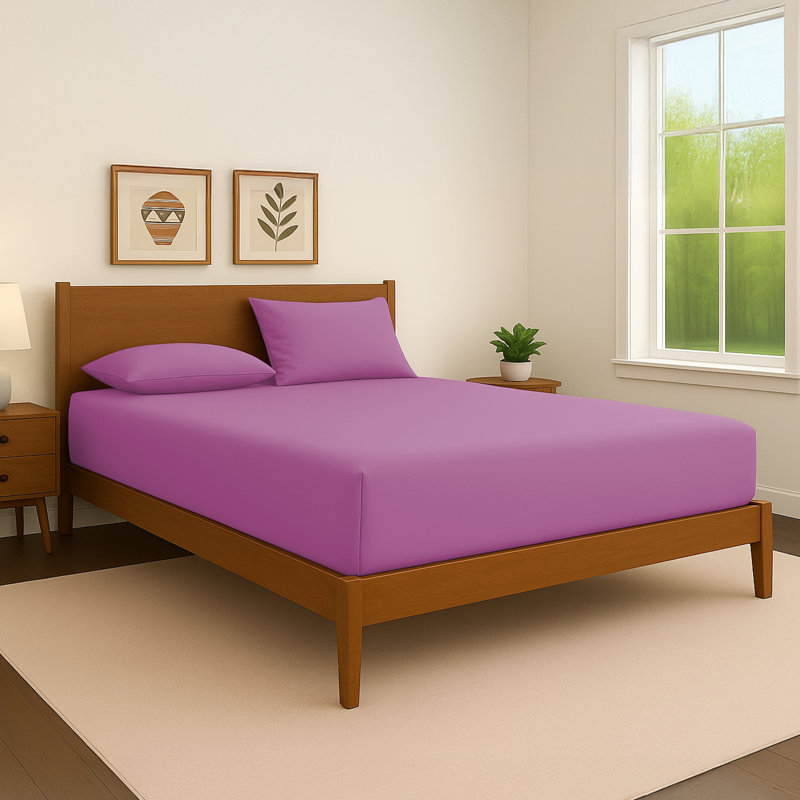40cm Extra Deep Fitted Sheet – Soft Microfiber, Wrinkle-Free, Cooling, Elastic Corners, Purple, Double (4'6)